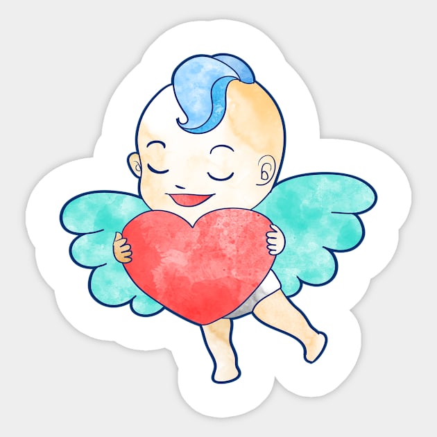 Watercolor Cupid Valentine Love Sticker by lunamoonart